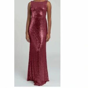 Jenny Yoo Bridesmaid Formal Dress Style Brea in Claret Sequins Sz 8 EUC